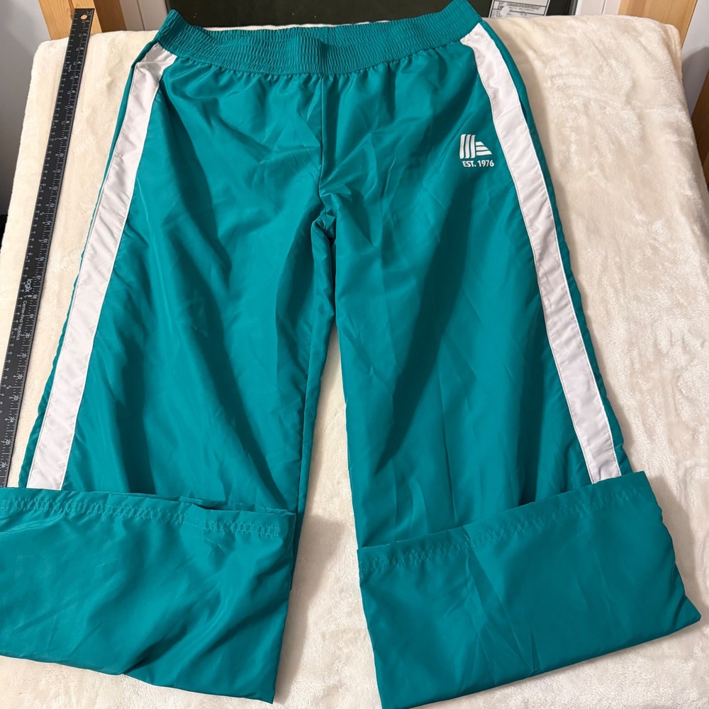 Aldi Gear Teal Green Track Pants White Side Stripe Snap Leg Mens Large